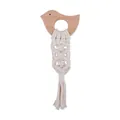 Anneau de dentition oiseau en hêtre avec pompon en corde de coton macramé fait main - Forme d'oiseau / Couleur bois naturel