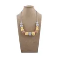 Baby teething necklace with grey and yellow silicone beads and natural wooden spheres - Light Yellow