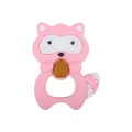 Pink cartoon raccoon baby teether toy made of soft food-grade silicone for infants - Pink