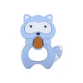 Blue raccoon silicone baby teether with brown nut detail for soothing gums - Blue