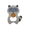 Light gray cartoon raccoon baby teether toy made of food-grade silicone with ring grip - Gray