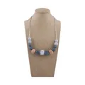 Silicone teething necklace for babies with grey and white geometric beads and wood accents - Dark Gray