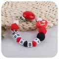 Catenella portaciuccio neonato con cuore I Love Mom e perline in silicone rosso - Rosso