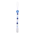 Blue Evil Eye silicone pacifier clip with navy and white beads for infant soothing - Sapphire Blue