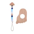 Blue silicone beads pacifier clip with wooden car and natural beechwood teether toy - Car Set