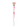 Pink heart-shaped beech wood and silicone bead pacifier clip for baby soothing - Heart