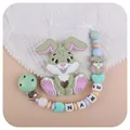 Light green silicone bunny teether set with customizable macaron bead pacifier clip - Grass Green (Teether And Pacifier Chain)