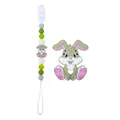 Green silicone bunny teether toy with matching beaded pacifier clip for baby soothing - Grass Green Set