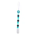 Blue and mint silicone pacifier clip with evil eye beads for baby teething relief - Lake Blue