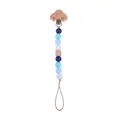 Blue silicone bead pacifier clip with car shaped beech wood holder for baby soothing - Car