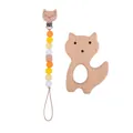 Orange fox wooden teether and matching silicone bead pacifier clip set for babies - Fox Set