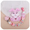 Pink silicone baby pacifier clip and cartoon rabbit teether with customizable name beads - Pink (Teether And Pacifier Chain)