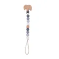 Gray silicone bead pacifier clip with elephant wooden holder and natural wood cube - Elephant