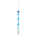 Blue and white silicone baby pacifier clip featuring a cartoon evil eye bead design - Blue Gray