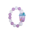 Silicone baby teether bracelet with purple milk tea charm and textured beads - Milk Tea Cup Purple