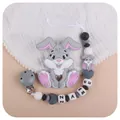 Grey silicone bunny teether and pacifier clip set with customizable name beads for babies - Gray (Teether And Pacifier Chain)