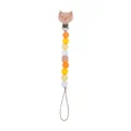 Baby pacifier clip with orange fox wooden head and colorful silicone beads - Fox