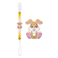 Brown silicone bunny teether set with matching beaded pacifier clip for infants - Mustard Yellow Set