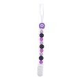 Purple and black silicone pacifier clip with cartoon eye bead and plastic clasp - Purple