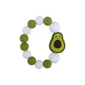 Baby silicone teething bracelet with green avocado charm and white olive beads - Avocado