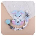 Blue and pink silicone bunny teether set with customizable name pacifier clip - Blue (Teether And Pacifier Chain)