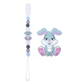 Baby silicone teether set with rabbit bead pacifier clip in soft pastel blue and grey - Blue Gray Set