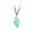 Mint green silicone feather teething necklace with natural wood and silicone beads - Mint Green