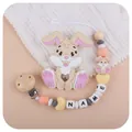 Brown rabbit silicone teether with personalized wooden clip and silicone bead pacifier chain - Light Yellow (Teether And Pacifier Chain)