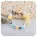 Sujeta chupete de silicona amarilla con corazón I Love Mom y cuentas de Baby - Amo a Mamá / Amarillo claro