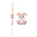 Set per la dentizione in silicone con massaggiagengive a coniglio rosa e catenella ciuccio - Set Giallo Chiaro