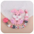 Pink rabbit silicone teether with personalized bead pacifier clip set for baby - Peach Pink (Teether And Pacifier Chain)