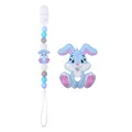 Sky blue bunny silicone teether set with matching beaded pacifier clip for baby - Light Blue Set