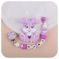 Customized purple bunny silicone teether set with name beads and pacifier clip - Purple (Teether And Pacifier Chain)