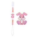 Set massaggiagengive in silicone rosa con coniglio e catenella per ciuccio con perline - Set Rosa Pesca