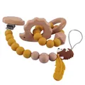 Baby teething set with beech wood hedgehog ring and yellow silicone bead pacifier clip - Hedgehog