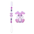 Catenella per ciuccio in silicone e massaggiagengive a coniglio in viola e grigio - Set di Gioielli Viola