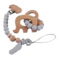 Baby elephant teether set with grey silicone beads, beech wood rings and dummy chain - Elephant