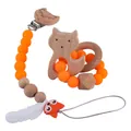 Orange silicone fox teething set with beech wood beads and pacifier chain for infants - Fox