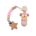 Chupetero para bebé con clip de estrella de madera y cuentas de silicona con sonajero - Rosa
