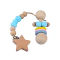 Set de regalo para bebé con sonajero de madera y cadena de chupete de silicona - Azul