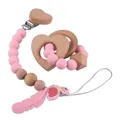 Baby Schnullerkette Set aus Silikon und Buchenholz mit Schwan-Anhänger und Herz-Beißring - Flamingo