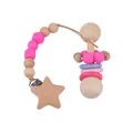 Chupetero para bebé con clip de estrella de madera y sonajero de silicona - Rosa rojo