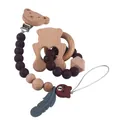 Baby-Beißring-Set mit Bären-Holzclip, braunen Silikonperlen und natürlichem Buchenholzring - Bär