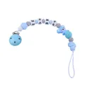 Blue and grey silicone baby pacifier clip with koala pendant and custom name beads - Blue Pacifier Clip