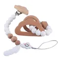 Baby Beißring-Set mit Holz-Wolke und weißer Silikon-Schnullerkette mit Perlen und Sternen - Wolke