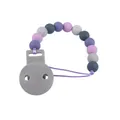 Baby Schnullerkette mit grauem Clip und bunten Silikonperlen in Rosa und Lila - Grau