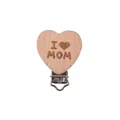 Sujetachupetes de madera de haya en forma de corazón con grabado I Love Mom - Estilo Corazón (I MOM)