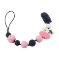 Chupetero de silicona con diseño de vaca rosa y cuentas para aliviar la dentición - Rosa