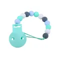 Baby Schnullerkette mit mintgrünem Clip und bunten Silikonperlen in Blau und Grau - Grün