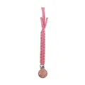 Catenella portaciuccio in cotone intrecciato rosa con base tonda in legno di faggio - 24cm / Rosa fagiolo